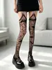 Medias de Rejilla con Tirantes Lolita Corte de Murciélago Medias de Chica Atrevida Punk Oscuro Medias Sexys Mujer Verano Erótico