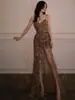 Vestido de Lentejuelas con Tirantes Estilo Nuevo 2026 para Mujer, Sin Mangas, Espalda Descubierta, Abertura Sexy, Vestido de Noche para Fiesta de Cumpleaños, Vestido Largo