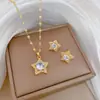 [conjunto] Moda Transfronteriza Elegante Lujo Lleno de Circonio Elementos Finos Viento Cobre Microincrustaciones Pendientes Collar conjunto Combinación