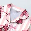 Pijama de Cardigan Rosa de Seda de Leche Transfronterizo Europeo y Americano para Mujer, Shorts de Manga Corta, Conjunto Casual Cómodo y Transpirable para el Hogar