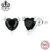 Aifule plata de ley s925 pequeños pendientes de tuerca diablito anillo traje de joyería collar simple con forma de corazón circón negro