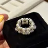 Anel Elástico com Pérolas e Zircônia, Anel Fashionável de Dedo Indicador Retro de Luxo Leve, Joias Elegantes de Alta Qualidade Versáteis para Atacado