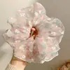 Goma de Pelo de Gasa de Burbujas Suave Color Rosa Floral Coreano para Mujer, Diadema de Estilo Perezoso Tipo Hada de Gama Alta, Accesorio para el Cabello Extra Grande