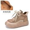 Botines Retro Western de Cuero Genuino para Mujer para Otoño e Invierno Zapatos Ligeros de Plataforma Alta Zapatos de Caña Alta con Bloques de Color de Punta Redonda con Cordones Trbottomy