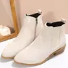 Nuevas botas de moda para mujer de comercio exterior con tacón cuadrado, botas de moda de ante para mujer talla grande, botas cortas de punta con cremallera lateral estilo europeo y americano para mujer, tallas 36-43
