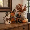 Decoración de Calabaza Fantasma Gato Negro de Madera para Halloween Habitación Escritorio Decoraciones Festivas Artesanías de Madera