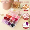 2025 Nueva Caja de Uñas Portátil para Manicura Pieza de Armadura Color Puro Alto Brillo Cuadrado Corto Uña Pequeña Adulto Pieza de Uña Tipo Presión
