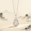 Colar de Prata Esterlina 925 com Pingente de Cabacinha e Calcedônia para Mulheres, Corrente de Clavícula Estilo Chinês Retro Artístico com Pingente de Sorte