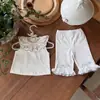 ¡Nuevo estilo de chaleco con cuello de hoja de loto y pantalones casuales! Ropa para Niños Estilo Coreano con Cuello de Solapa 26 Conjunto de Dos Piezas con Volantes para Niñas Pequeñas de Verano