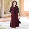Conjunto de Vestido de Outono para Mãe, Roupas para Mulheres de Meia-Idade e Idosas, Conjunto Elegante de Jaqueta Cardigã Colete da Moda para Primavera e Outono