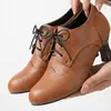 Zapatos de mujer de tacón fino talla grande para comercio exterior, zapatos casuales nuevos para mujer, zapatos de tacón alto para mujer transfronterizos, suela de goma de color sólido con cordones