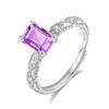 Anillo de Cristal para Mujer, Anillo de Piedra Natural Biselado Rectangular de 5.7, Plata de Ley 925, Lujo Ligero, Sensación de Alta Gama, Joyería de Mano, Exclusivamente para Ventas Transfronterizas