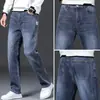 Jeans Negros Puros de Alto Estiramiento para Otoño para Hombre Jóvenes Ajustados Rectos Sueltos Tallas Grandes Pantalones Casuales Gruesos