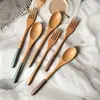 Atacado de Ponto Conjunto Criativo de Colher e Garfo de Madeira com Cabo Longo Talheres com Cabo Criativo Talheres Estilo Coreano de Comércio Exterior Conjunto de Talheres com Laca Natural