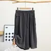 Calça Cropped Wide-Leg de Verão Fina, Calça Versátil Casual Respirável de Seda Gelada, Solta Emagrecimento Plus Size Cintura Elástica Calça de Seis Pontos