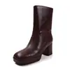Botas altas de moda estilo británico 7cm, simples, cortas, 2026 otoño e invierno, nuevas, punta cuadrada, tacón grueso, hasta la rodilla, para mujer