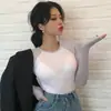 Chic Top Estreito Estilo Hong Kong Vintage Manga Longa Outono Novo Emagrecedor Versátil Camiseta Raglan Contraste Preto e Branco para Mulheres