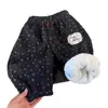 Pantalones casuales de otoño e invierno para niñas, elegantes y modernos, con encaje, estampado floral, forro polar grueso, tipo jogger