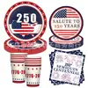 Fiesta del 250 Aniversario Americano Vajilla Desechable Rojo Azul Blanco Bandera Americana Fiesta Plato de Papel Servilleta Mantel Set
