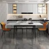 Nuevo popular multi-funcional moda estilo caliente pies de acero al carbono arena mesa de comedor para el hogar rectangular retráctil placa de roca