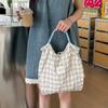 Nova Bolsa de Mão Feminina Xadrez Coreana com Cordão Bolsa de Compras de Grande Capacidade Moda Versátil Bolsa para Trabalho e Dia a Dia