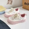 Zapatos de Pan con Dibujos Rosas para Mujer Verano 2025 Transpirables Suela Gruesa Zapatos Blancos Zapatos Joker para Falda BE-6866