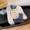 Cardigã Customizado de Fábrica Falso Duas Peças Tricô de Ponto Trançado Gola Polo Botões Feminino Outono/Inverno Novo Senso de Design Estilo Coreano