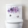 MS8559-NH Pegatinas de pared autoadhesivas decorativas para baño con diseño de mariposa y flores moradas en estilo acuarela realista