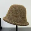 Sombrero de Pescador de Lana de Alta Calidad para Otoño e Invierno, Sombrero de Cubo Cálido de Punto para Mujer, Estilo Coreano, Temperamento, Logo Pequeño, Color Sólido