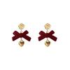 Otoño e Invierno 2023 Colgante de Lazo Rojo Pendientes de Flor Amor Rojo Festivo Pendientes Suaves Rojos Pin de Plata Mujer