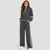 Conjunto esportivo casual popular transfronteiriço europeu e americano para mulheres, com moletom com zíper e gola semi-alta e calça longa larga solta, conjunto de duas peças