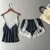 Conjunto de Pijama Duas Peças com Camisola de Seda e Calça Longa, Roupa de Dormir Sexy de Seda, Caimento Solto, Atacado, Pode Ser Usado Fora de Casa, Confortável para Uso em Casa