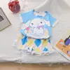 Pijama Feminino Verão Roupa de Bebê 2025 Novo Estilo Ocidental Crianças Grandes Verão Popular na Internet Manga Curta Shorts Conjunto de Duas Peças