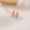 Aretes Yilu de Plata Esterlina S925 Chapados en Oro Rosa con Turmalina y Espiga de Trigo, Seguros y Elegantes, Pendientes Versátiles y Exquisitos