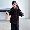 Ropa de Abrigo de Piel para Niños Invierno Estilo Coreano Casual Lana de Cordero con Capucha Ropa de Abrigo de Longitud Media Ropa de Abrigo Entera de Piel para Niñas