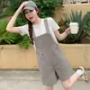 Macacão Curto Azul Marinho Estilo College Coreano com Alças Ajustáveis, Conjunto Emagrecedor, Versátil e Fashionável Versão Coreana