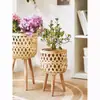 Estante de Flores de Madera Maciza Nórdica y Mimbre, Mesa Lateral para Sofá de Sala de Estar, Estante de Almacenamiento de Bambú de Pie, Soporte para Macetas de Flores de Esquina de Balcón