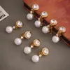 Miduoduo Joyería Nueva Europea y Americana Sin Perforaciones para Orejas con Imitación de Diamante Pendientes de Perla Acero Inoxidable Chapado en Color Dorado de 18K Retención de Color