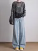 Jeans anchos de color claro para mujer, estilo relajado, nueva colección otoño 2026, talla grande, tiro alto, adelgazantes y de largo hasta el suelo con caída fluida, adecuados para figuras tipo pera