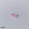 Pendientes Rotatorios de Hilo de Plata S925 Color Esmalte Gota Redondos Simples Emoji Sonriente Pendientes Pequeños de Verano M00135