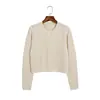 Cárdigan de punto corto hueco estilo coreano para mujer, principios de otoño, cuello redondo, de un solo botón, manga larga, adecuado para mujeres petite, top protector solar