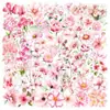 50 Piezas de Pegatinas de Flores Transparentes Rosas Impermeables para Mascota, Material de Flores para Manualidades, Pegatinas Estilo Ins para Funda de Teléfono Móvil