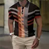 Comércio transfronteiriço europeu e americano masculino impressão digital 3D moda manga curta lapela polo camisa listrada polo top