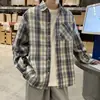 Camisa a cuadros estilo Hong Kong para hombre, de manga larga, corte holgado, versión coreana, camisa casual elegante, chaqueta versátil de otoño de moda Ins