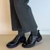 Versão em Couro~Mocassins de Solado Grosso com Fechos de Velcro, Sapatos de Couro Slip-On, Versáteis para o Dia a Dia, Sapatos de Salto Grosso Únicos em Couro Genuíno para Mulheres