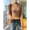 Suéter de Cachemir para Otoño e Invierno, sin costuras, cuello alto, simple, corte ajustado, para mujer, versátil, de punto, capa base de cachemir