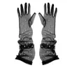 Guantes de Malla Negros Cuentas Transparentes Ins Modernos Celebridad de Internet Forma Cóncava Vestido de Fiesta de Cumpleaños Boda Halloween Mujeres