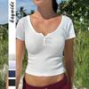 Kaikuo Comercio Transfronterizo 2026 Primavera/Verano Nuevo Top Camiseta de Manga Corta para Mujer Y2K Ceñido a la Cintura con Botones y Costilla