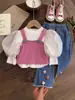 Ancorelala2026 Conjunto Nuevo de Tres Piezas para Niñas de Primavera y Otoño: Chaleco Lindo, Camiseta Básica y Jeans