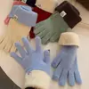 Novas Luvas de Lã Tricotada Azuis para Outono e Inverno para Mulheres, Compatíveis com Tela de Toque, Sem Dedos, Espessas, Quentes, Com Cinco Dedos, Adequadas para Ciclismo e Estudantes